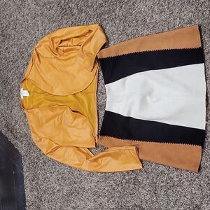 Stylish Burnt Orange Jacket and Suede Skirt Set